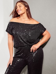 Friends Like These Black Curve Sequin Bardot Top - Image 1 of 4