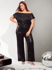 Friends Like These Black Curve Sequin Bardot Top - Image 2 of 4
