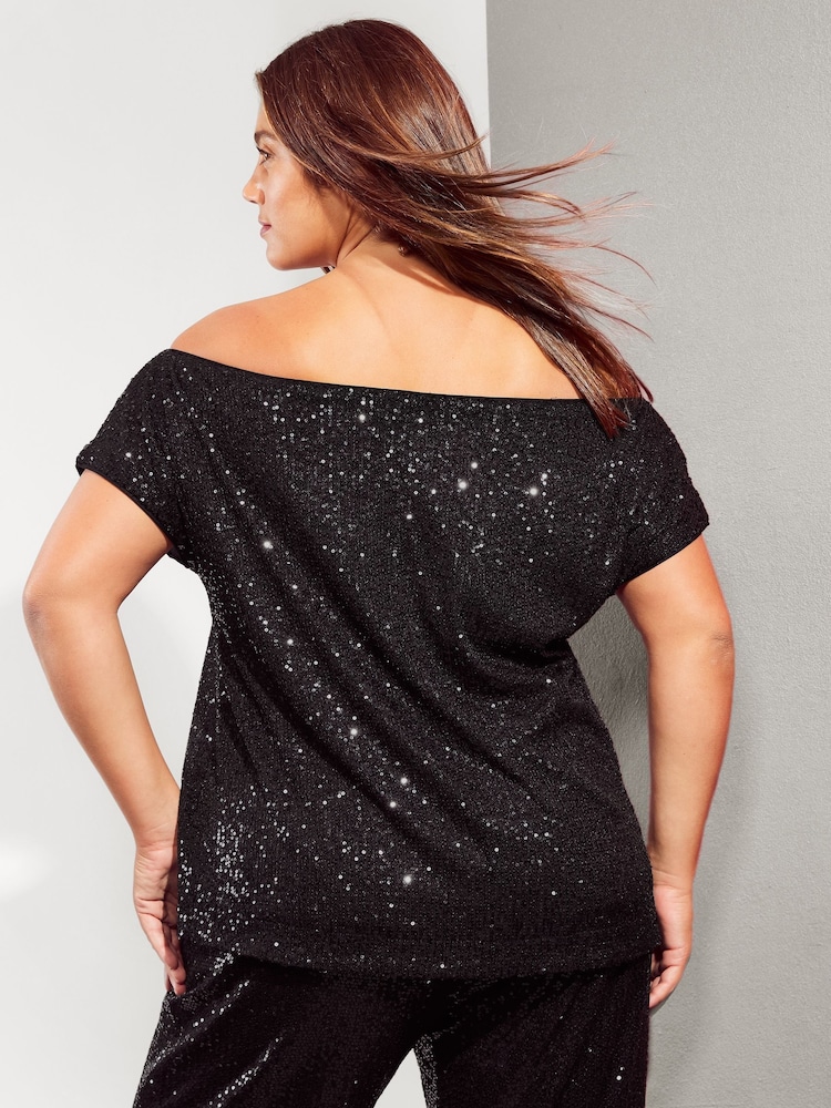 Friends Like These Black Curve Sequin Bardot Top - Image 4 of 4
