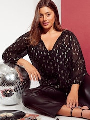 Curves Like These Black Curve Chiffon Tie Neck Blouse - Image 1 of 4