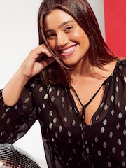 Curves Like These Black Curve Chiffon Tie Neck Blouse - Image 3 of 4