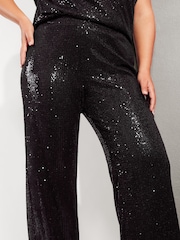 Friends Like These Black Curve Sequin Wide Leg Trousers - Image 4 of 4