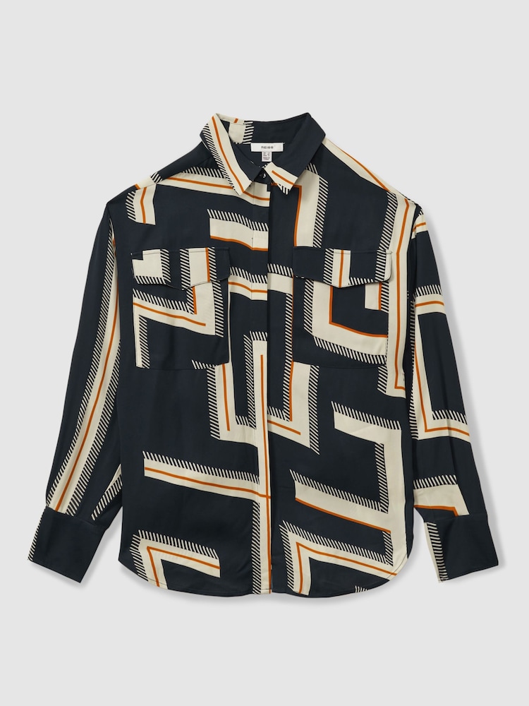 Reiss Isadora Geometric Print Button Through Shirt - Imagen 2 de 5