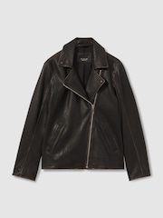 Reiss Black Beau Relaxed Leather Biker Jacket - Image 2 of 6
