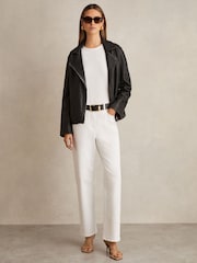 Reiss Black Beau Relaxed Leather Biker Jacket - Image 3 of 6