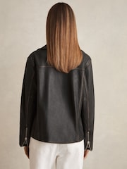 Reiss Black Beau Relaxed Leather Biker Jacket - Image 5 of 6