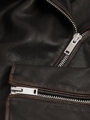 Reiss Black Beau Relaxed Leather Biker Jacket - Image 6 of 6