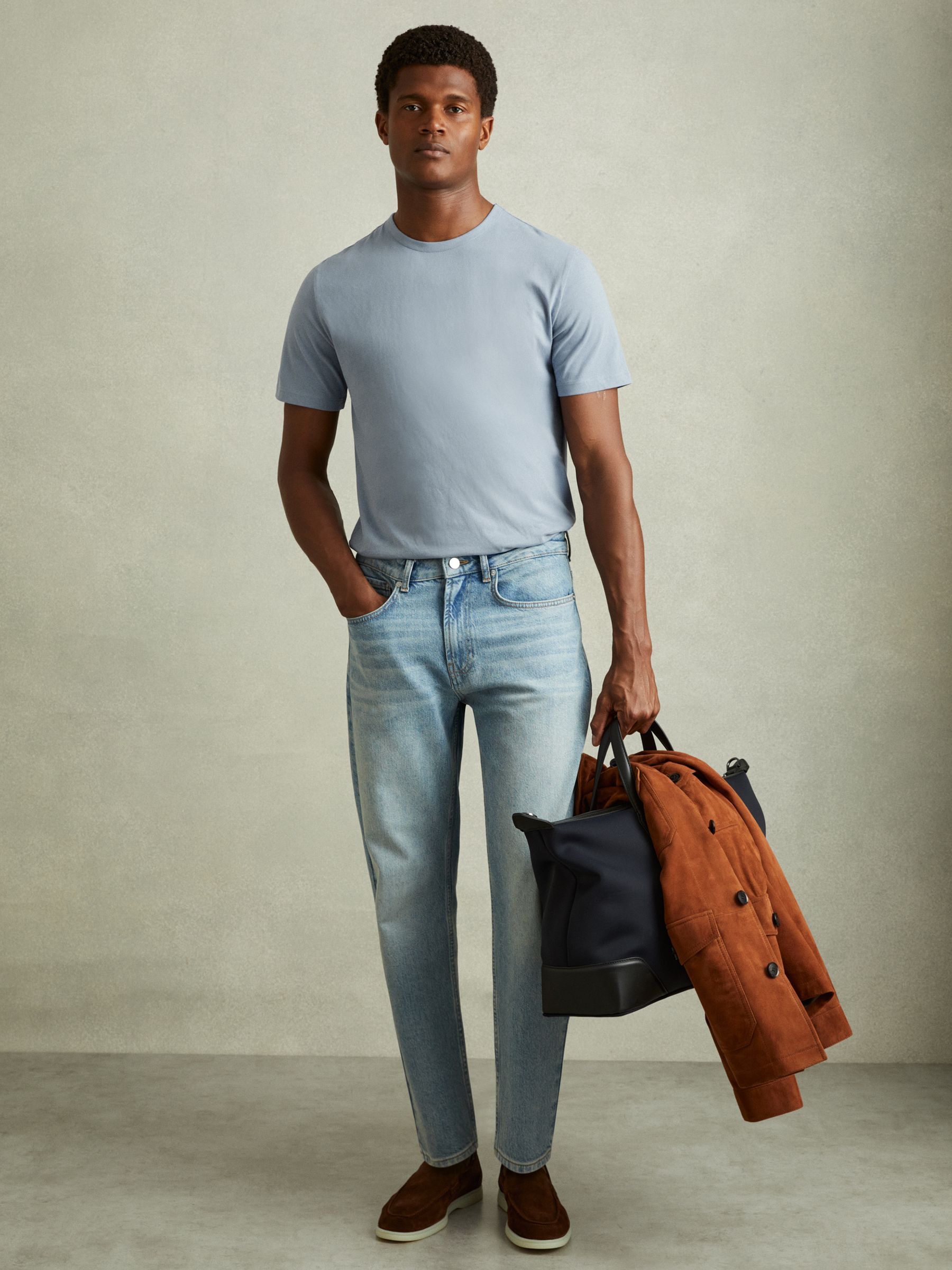 Reiss Airforce Blue Cotton Crew Neck T-shirt In Blue
