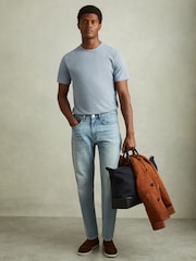 Reiss Airforce Blue Melrose Cotton Crew Neck T-Shirt - Image 1 of 6