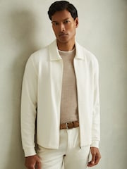 Reiss Off White Hudson Textured Zip-Through Overshirt - Image 1 of 6