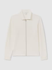 Reiss Off White Hudson Textured Zip-Through Overshirt - Image 2 of 6