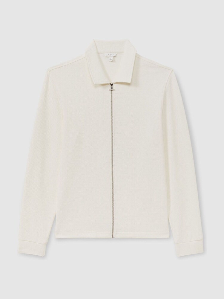 Reiss Off White Hudson Textured Zip-Through Overshirt - Image 2 of 6