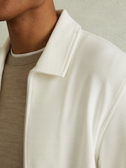 Reiss Off White Hudson Textured Zip-Through Overshirt - Image 3 of 6