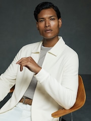 Reiss Off White Hudson Textured Zip-Through Overshirt - Image 5 of 6