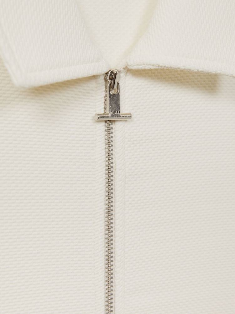 Reiss Off White Hudson Textured Zip-Through Overshirt - Image 6 of 6