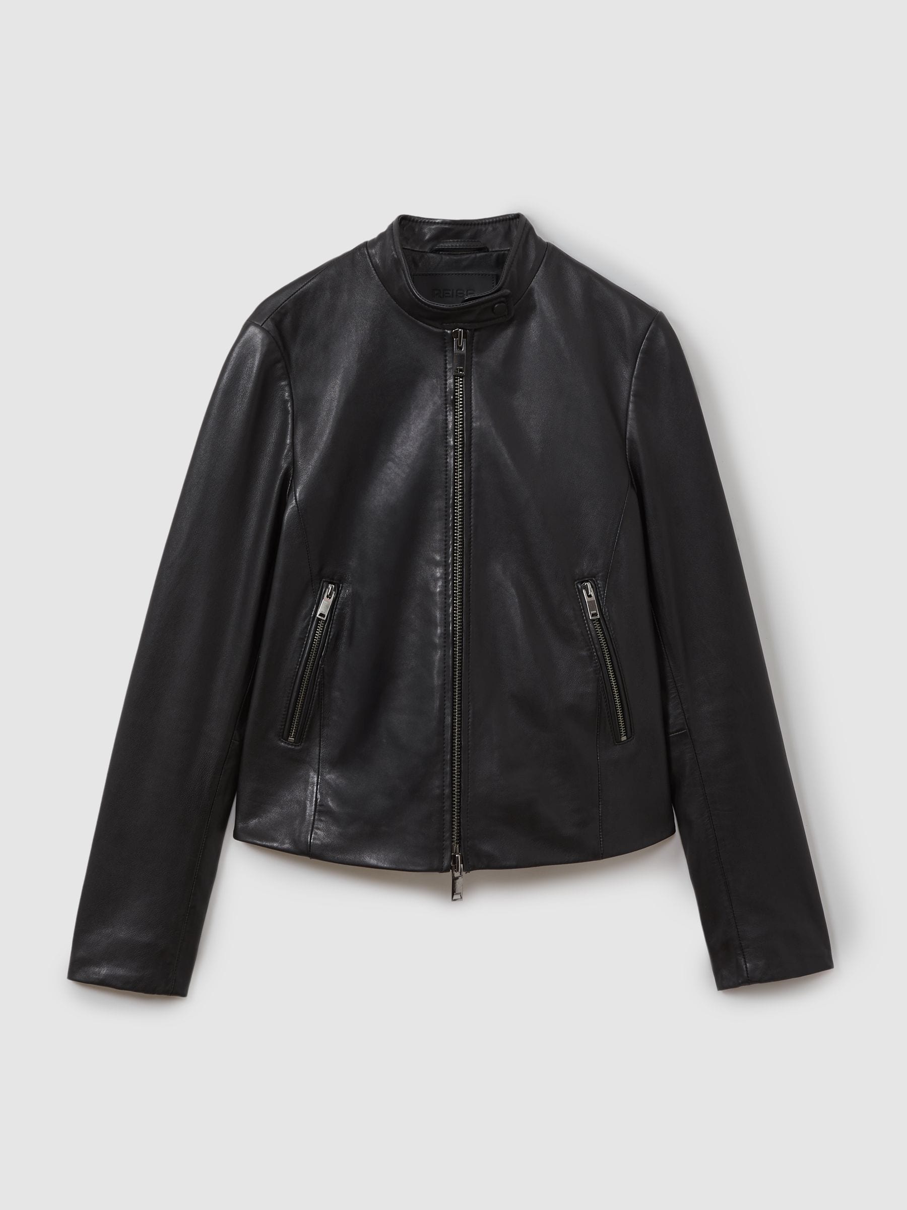 クールな価格でホットなピック Buy Reiss Black Darby Leather Zip-Front Biker Jacket from ジャケット・アウター
