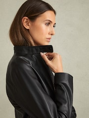 Reiss Black Darby Leather Zip-Front Biker Jacket - Image 3 of 6