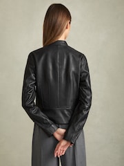 Reiss Black Darby Leather Zip-Front Biker Jacket - Image 4 of 6