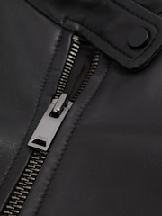 Reiss Black Darby Leather Zip-Front Biker Jacket - Image 6 of 6