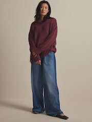 Red Burgundy Fringe Detail Knitted Jumper with Wool - Image 2 of 8