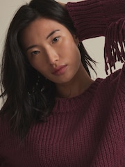 Red Burgundy Fringe Detail Knitted Jumper with Wool - Image 5 of 8