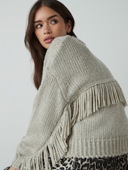 Green Sage Fringe Detail Knitted Jumper with Wool - Image 1 of 11