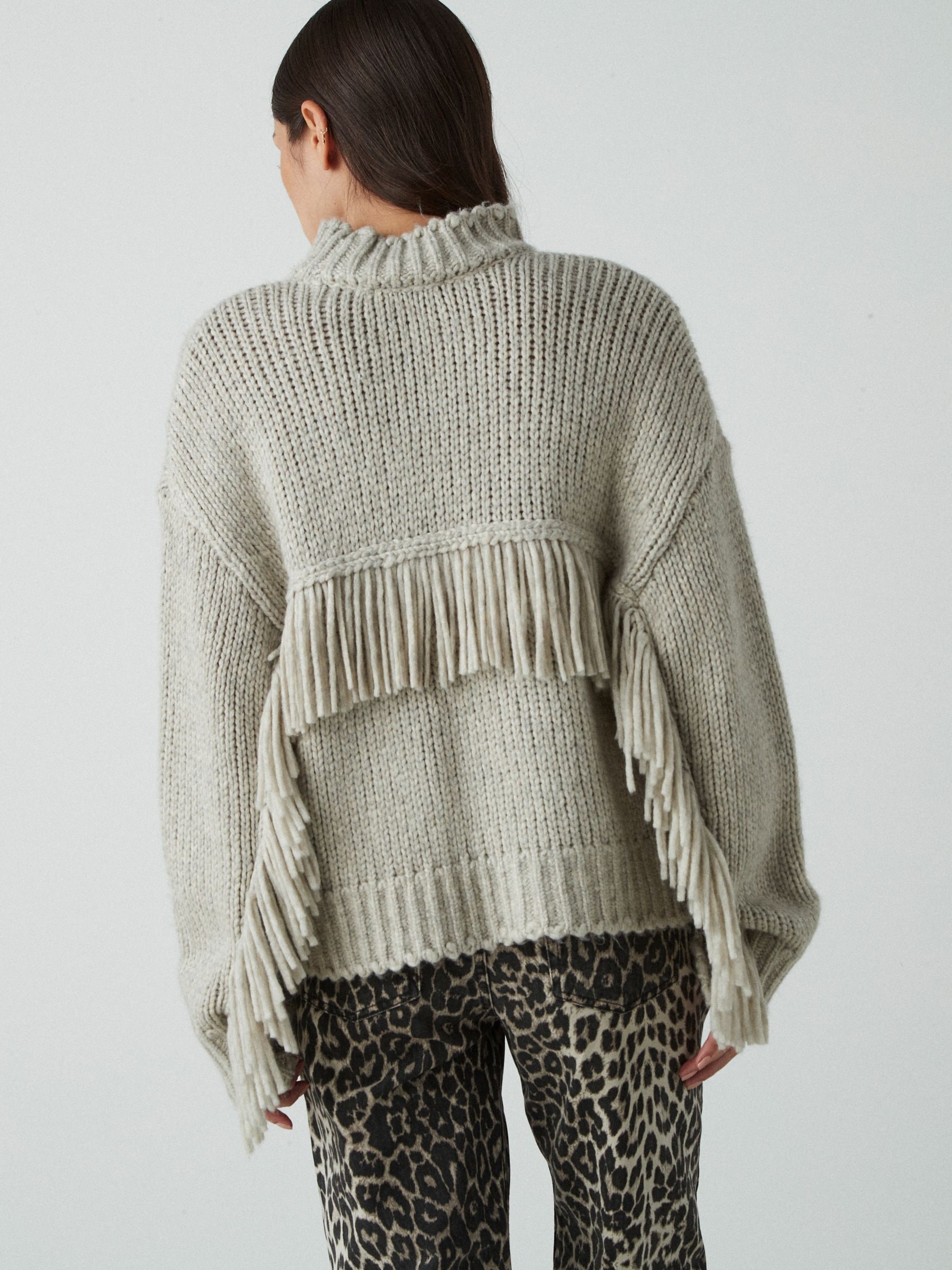 Buy Green Sage Fringe Detail Knitted Jumper with Wool from