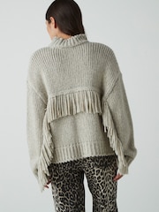 Green Sage Fringe Detail Knitted Jumper with Wool - Image 4 of 11