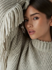 Green Sage Fringe Detail Knitted Jumper with Wool - Image 5 of 11