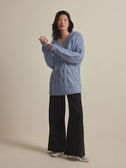 Blue Chambray V-Neck Chunky Cable Knit Jumper - Image 3 of 9