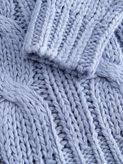 Blue Chambray V-Neck Chunky Cable Knit Jumper - Image 9 of 9