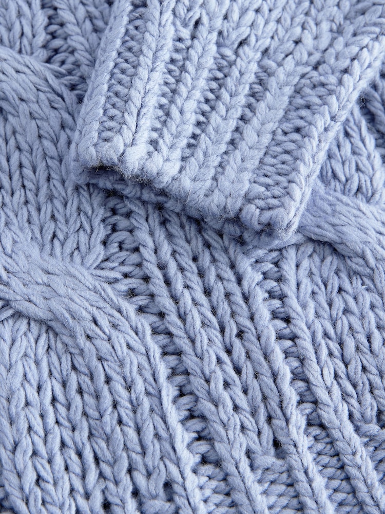 Blue Chambray V-Neck Chunky Cable Knit Jumper - Image 9 of 9