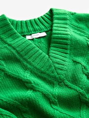 Green Bright Cable Knitted Longline V-Neck Tunic Jumper with Wool - Image 6 of 7