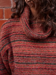 Red Berry Fringe Spacedye High Roll Neck Knitted Jumper with Wool - Image 4 of 7
