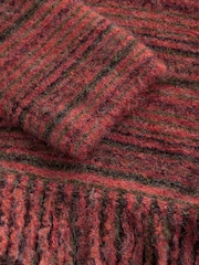 Red Berry Fringe Spacedye High Roll Neck Knitted Jumper with Wool - Image 6 of 7