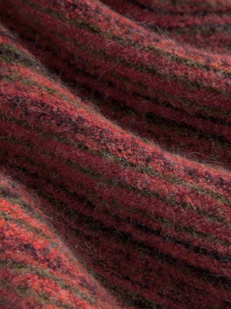 Red Berry Fringe Spacedye High Roll Neck Knitted Jumper with Wool - Image 7 of 7