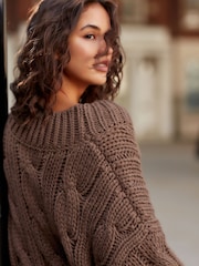 Brown Chocolate V-Neck Chunky Cable Knit Jumper - Image 2 of 8