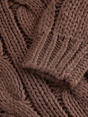 Brown Chocolate V-Neck Chunky Cable Knit Jumper - Image 8 of 8