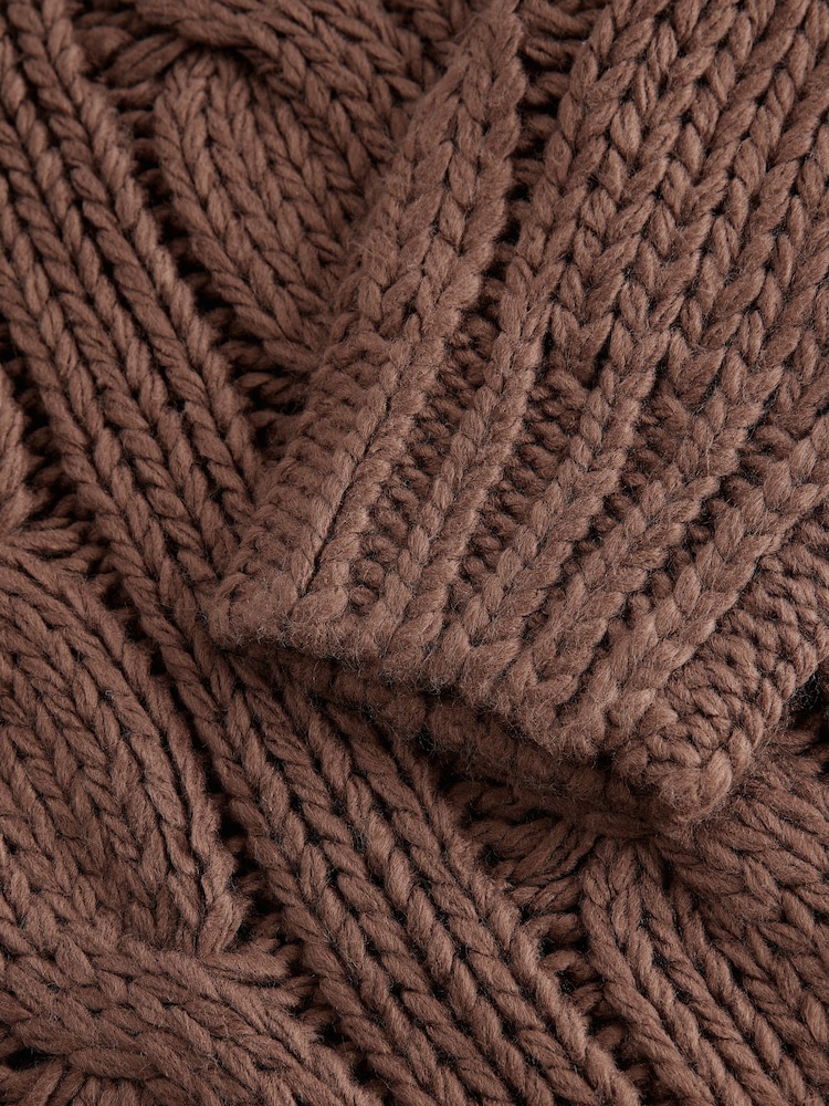 Brown Chocolate V-Neck Chunky Cable Knit Jumper - Image 8 of 8