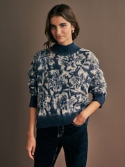Blue Floral Soft Touch Brushed Knit Jumper with Wool - Image 1 of 7