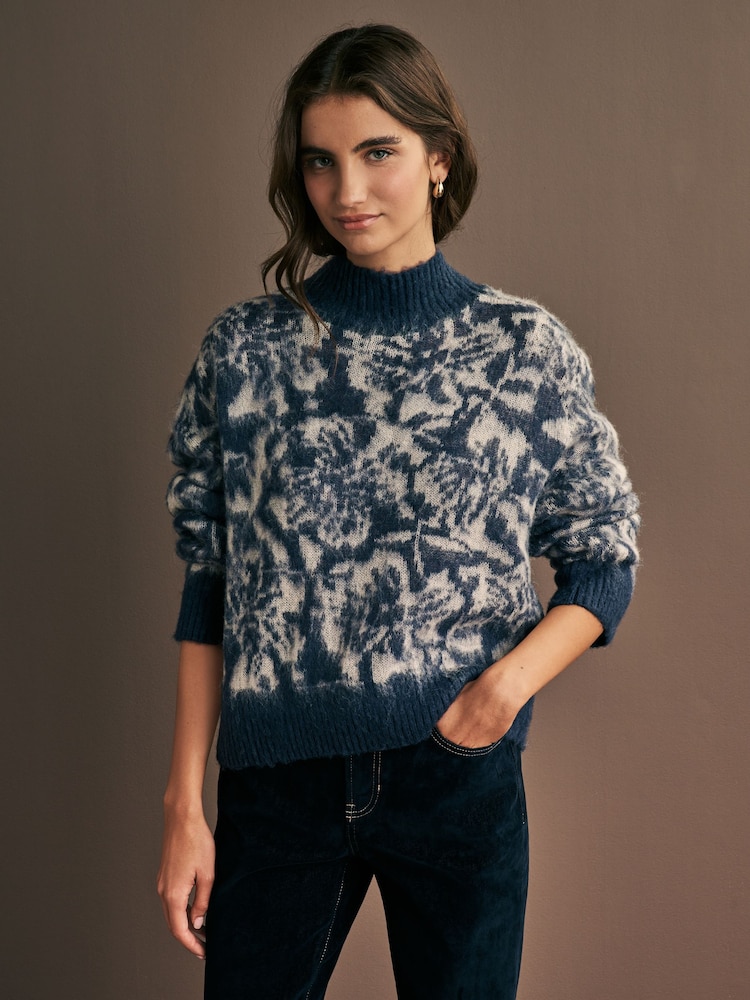Blue Floral Soft Touch Brushed Knit Jumper with Wool - Image 1 of 7