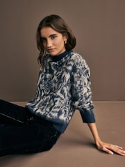 Blue Floral Soft Touch Brushed Knit Jumper with Wool - Image 2 of 7