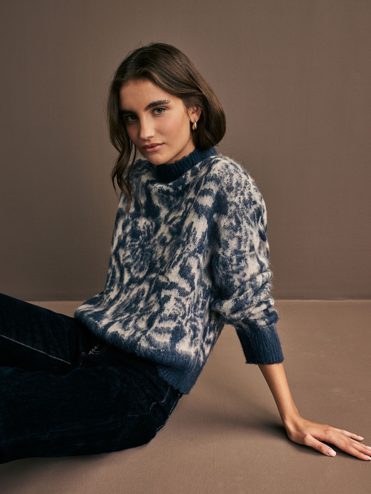 Blue Floral Soft Touch Brushed Knit Jumper with Wool - Image 2 of 7