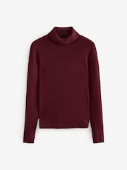 Red Burgundy High Roll Neck Rib Knitted Jumper with Wool - Image 4 of 6