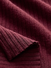 Red Burgundy High Roll Neck Rib Knitted Jumper with Wool - Image 6 of 6