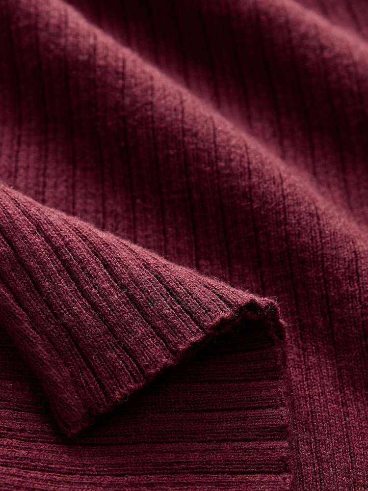 Red Burgundy High Roll Neck Rib Knitted Jumper with Wool - Image 6 of 6