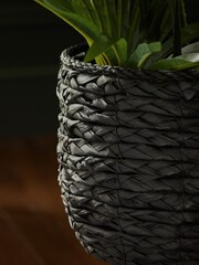 Green Artificial Fan Palm Plant In Black Woven Planter - Image 2 of 5