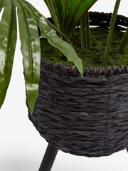 Green Artificial Fan Palm Plant In Black Woven Planter - Image 5 of 5
