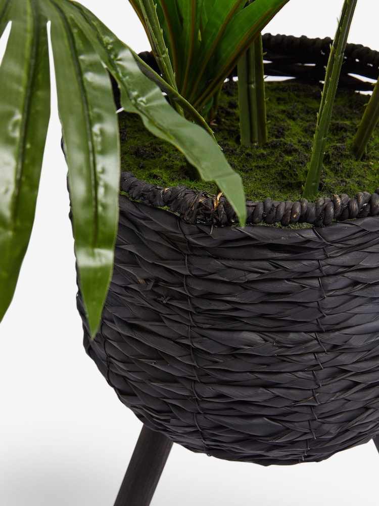 Green Artificial Fan Palm Plant In Black Woven Planter - Image 5 of 5