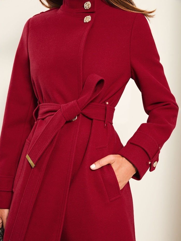 Lipsy Red Funnel Neck Belted Longline Coat - Image 3 of 4